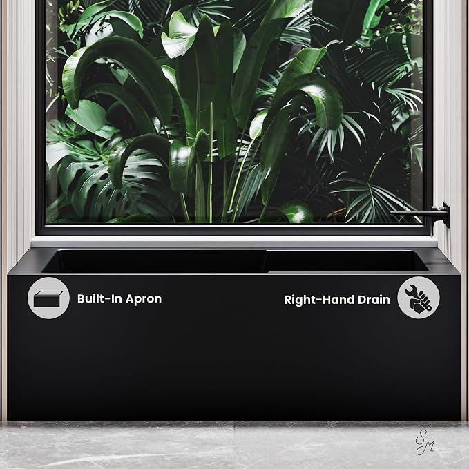 Voltaire 54 in. x 30 in. Acrylic Matte Black, Right-Hand Drain, Apron Bathtub - Image 3
