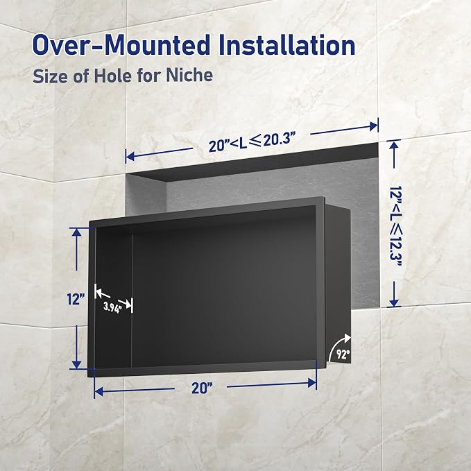 Stainless Steel Shower Niche 20" X 12" Matte Black No Tile Needed Niche Shower - Image 3