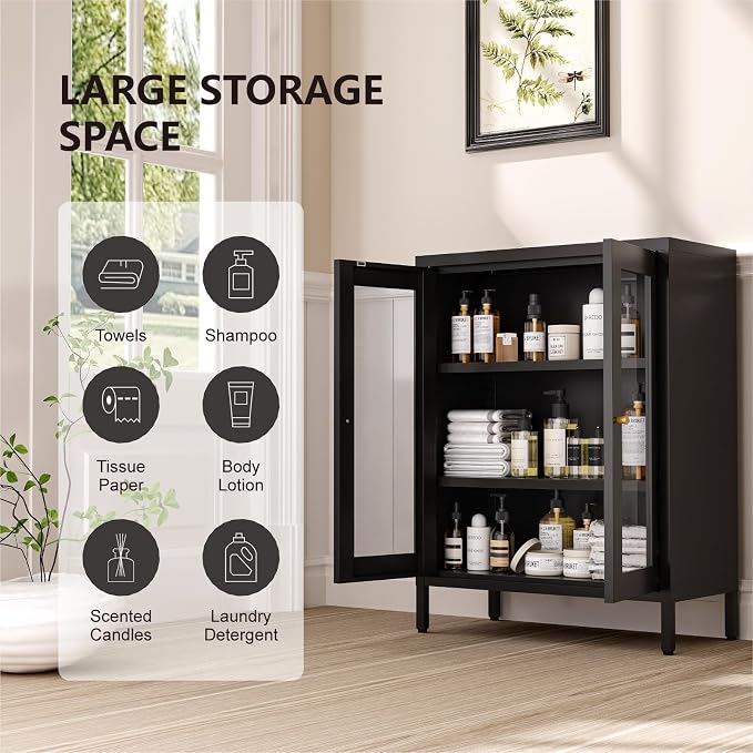 Metal Bathroom Cabinet, Small Floor Storage Cabinet, Freestanding Sideboard - Image 4
