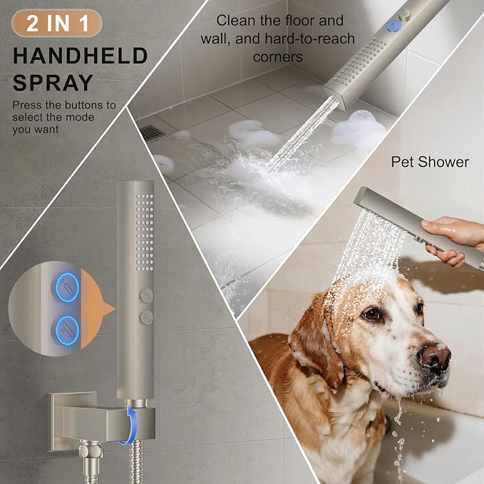 Shower Faucet Set, Wall Mount Shower System 12-inch & 6-inch Dual Shower Head - Image 4