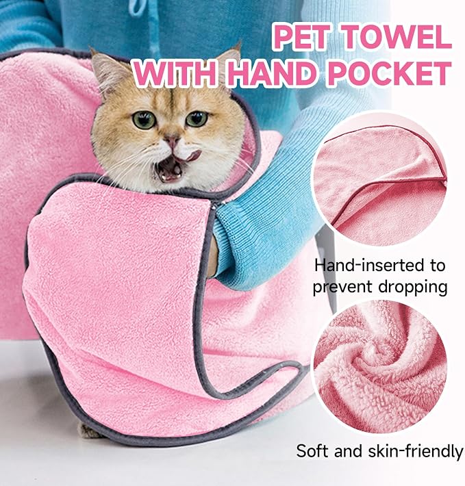 Dog Towels for Drying Dogs Small Medium Large, 2 Pack Dog Cat Drying Bath Towel - Image 4