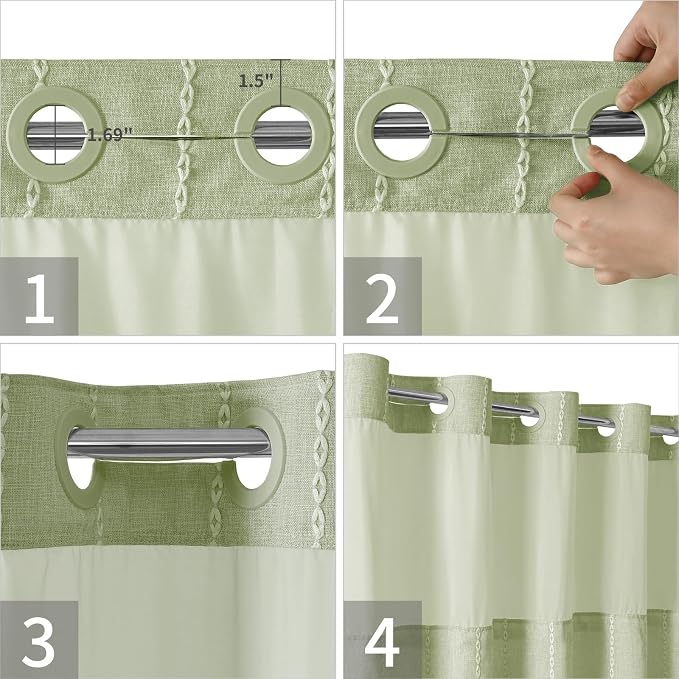 No Hook Long Shower Curtain Set - Image 5
