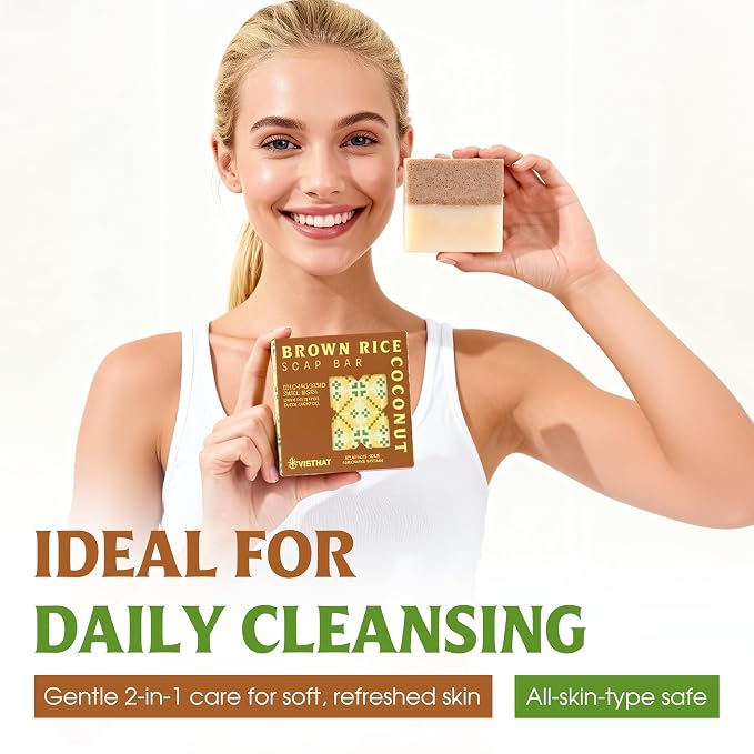 Brown Rice & Coconut Milk 2-in-1 Luxurious Natural Soap Bar | Gentle - Image 4