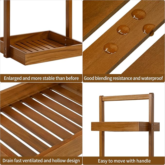 Utoplike Teak Shower Caddy Shelf, Standing Shower Organizer - Image 7