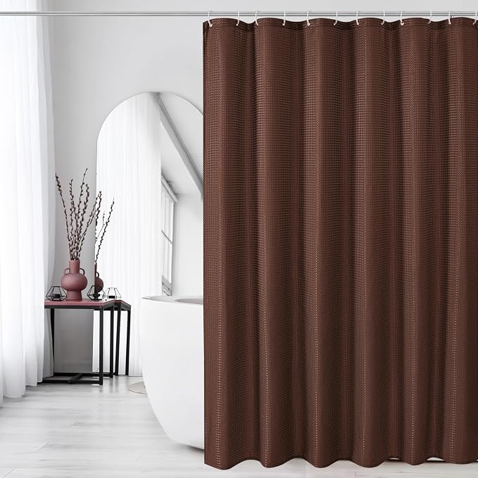 Gibelle Long Shower Curtain 72 x 78, Tall Waffle Weave Textured Fabric Shower - Image 6
