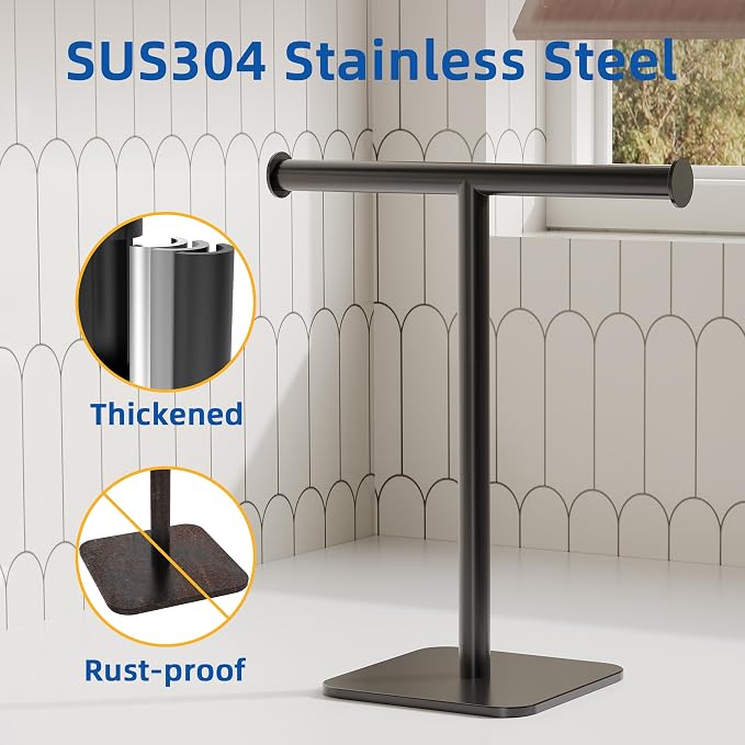 RUACQ T-Shape Hand Towel Holder Stand, Weighted Base Towel Rack, 304 Stainless - Image 4
