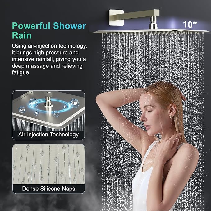SR SUN RISE Shower System with 10" Rain Showerhead, Square Handheld Showerwith - Image 3