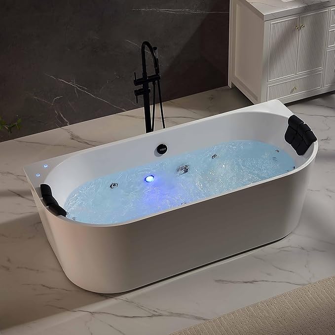 Empava Update Acrylic Whirlpool Bathtub, 71-Inch Freestanding Gracefully Oval - Image 2