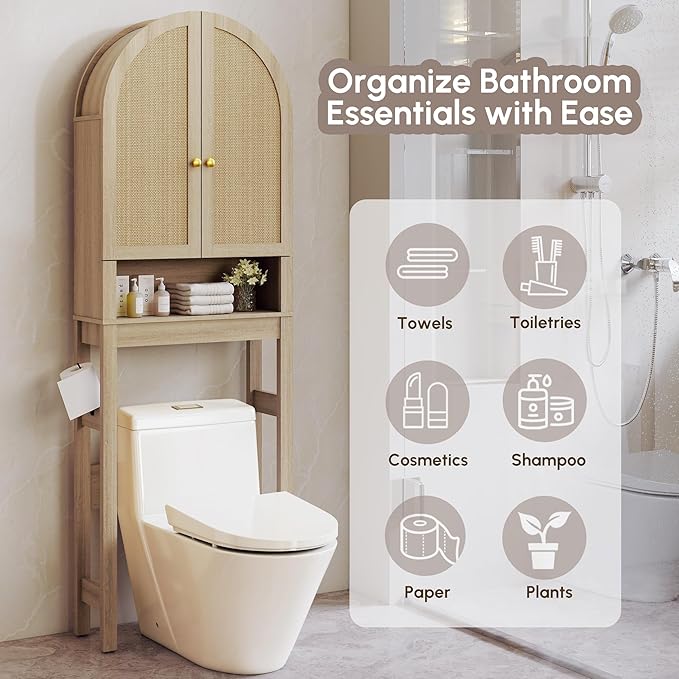 HMstone Over The Toilet Storage Cabinet, Arched Bathroom Organizer and Storage - Image 4