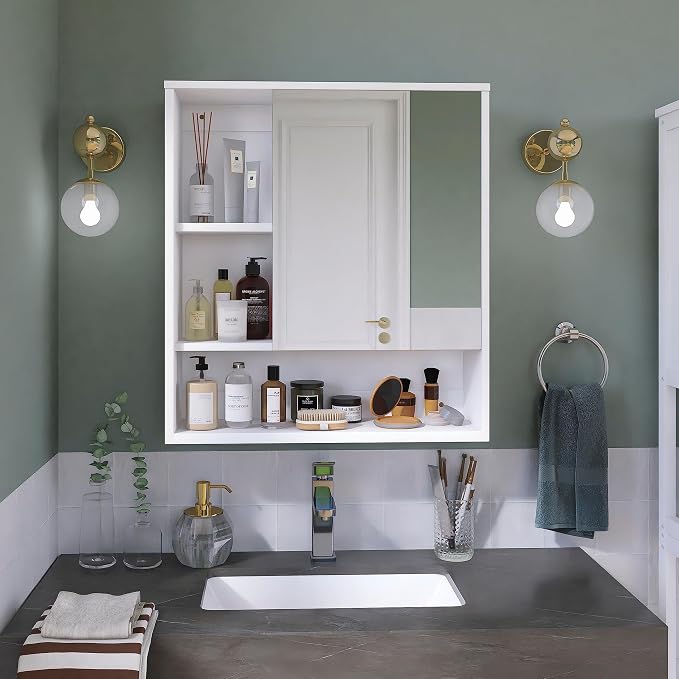 SMIBUY Bathroom Mirror Cabinet Wall Mounted, Bamboo Space Saver Medicine Cabinet - Image 2