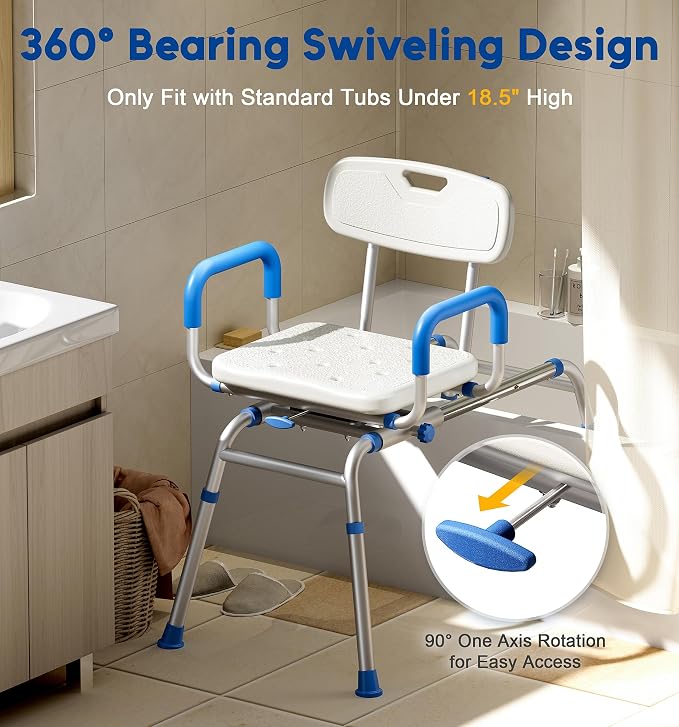 Sliding Shower Chair with Extra-Wide 360° Swivel Seat, 330lbs Tub Transfer Bench - Image 5