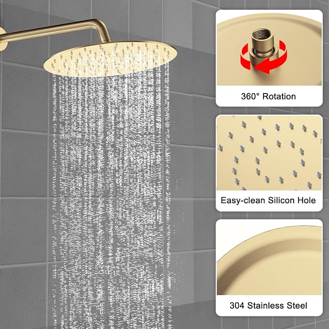 Shower Faucet Set Brass 10IN Rough-In Valve Body Trim Kit Rainfall Included - Image 5