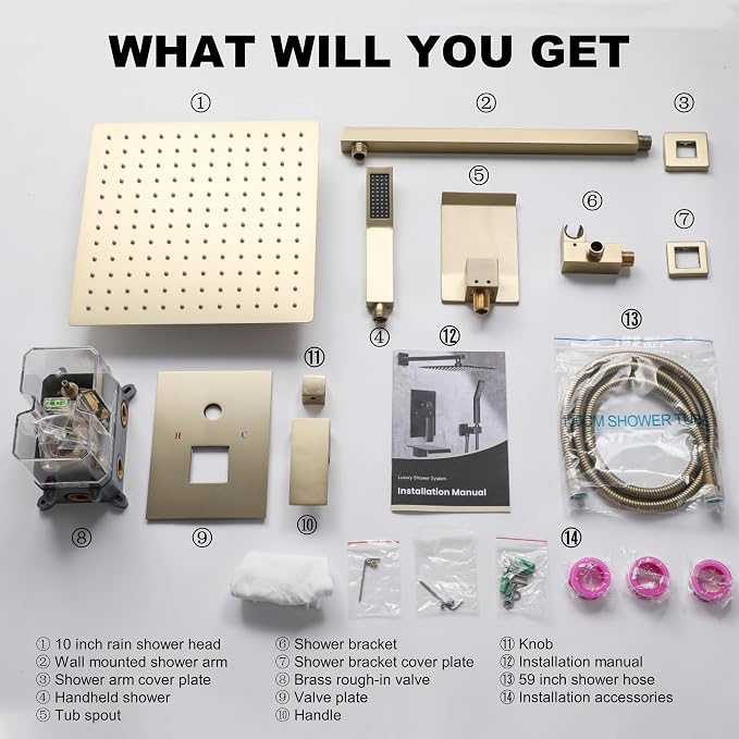 Shower System with Tub Spout, Shower Faucet Set with 10 Inch Rain Showerhead - Image 7