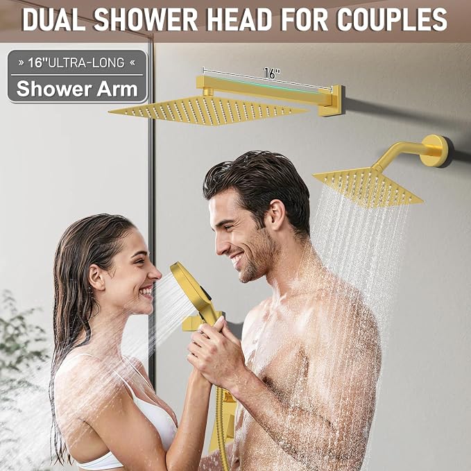 Shower Faucet Set Brushed Gold Shower System, Push Button Diverter 3-Way Shower - Image 3