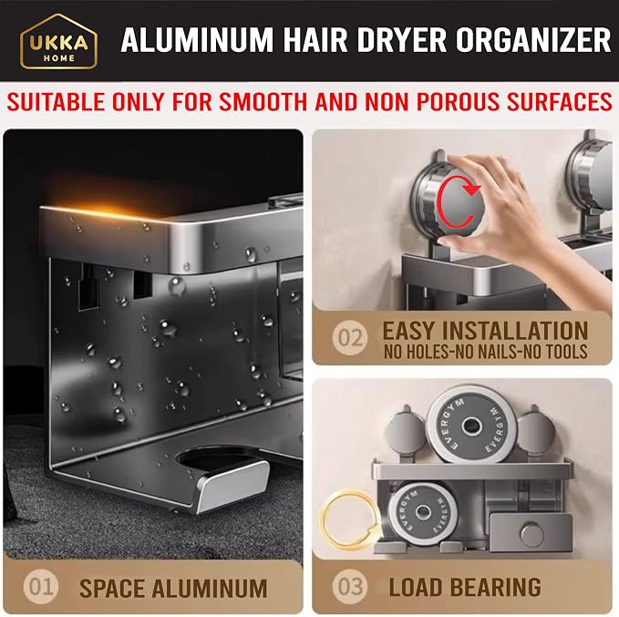 Suction Cup ALUMINUM Hair Dryer Storage Organizer - Image 8