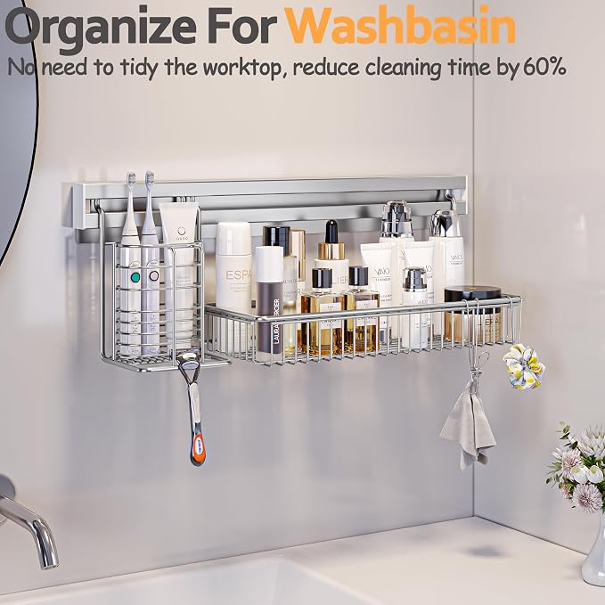 MINGLING Stainless Steel Shower Caddy, 41 cm Wall Back Crossbar Rustproof - Image 2