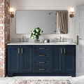 ARIEL 73" Midnight Blue Double Bathroom Vanity, Italian Carrara Marble by Ariel