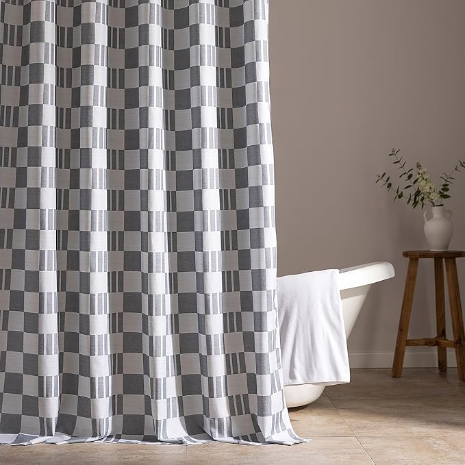 SLEEP ZONE Grey Checkered Shower Curtain Waterproof Curtains by SLEEPZONELIFE