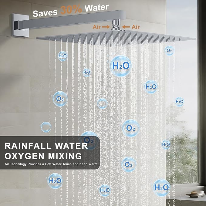 Shower Faucet Set, Wall Mount Shower System 12 and 6 Inch Dual Shower Head Set - Image 7