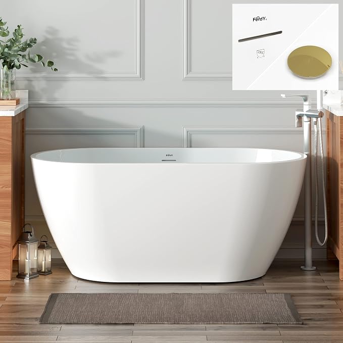 FerdY Bali 55" Freestanding Bathtub, Glossy White Freestanding soaking tub by FerdY