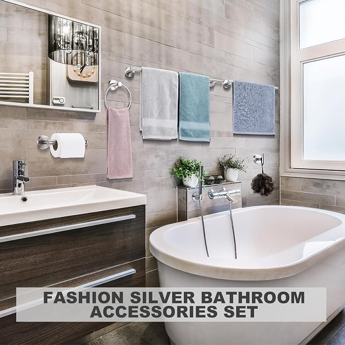 Gisafai 30 Pcs Bathroom Hardware Set, 23.6 Inch Brushed Towel Bar Ring Toilet - Image 5