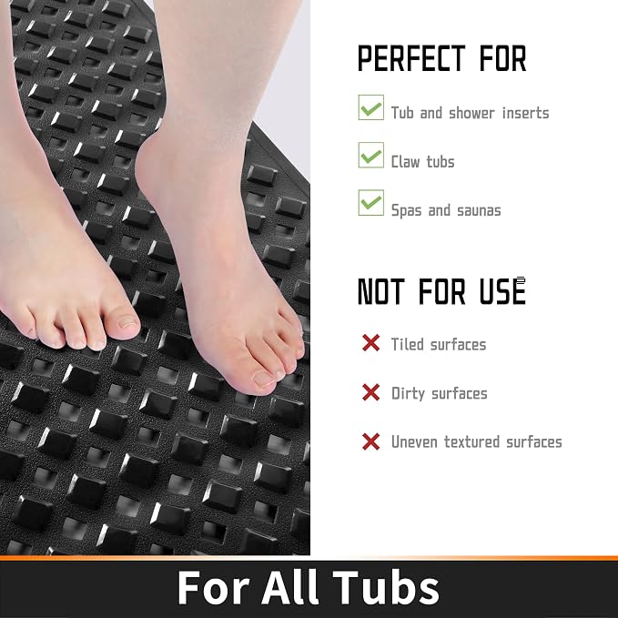 Yimobra Bathtub Mat Non Slip, Super Strong Suction Cups, 27.5"x15.5" Long - Image 4