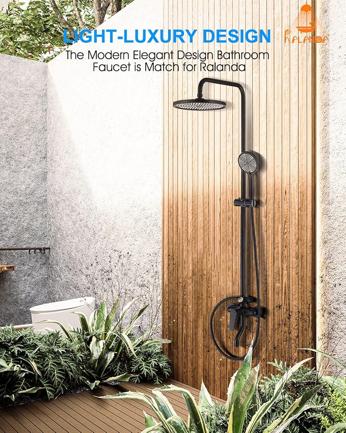 Outdoor Shower Fixture, 3 Functions Handle Tub Rainfall Shower Faucet Sets - Image 2