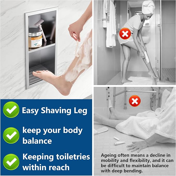 Shower Foot Rest for Shaving Legs, 304 Stainless Steel Footrest Niche - Image 4