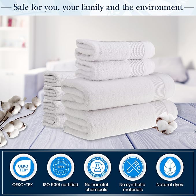 HALLEY Turkish Cotton Towels 2 Bath Towels 2 Hand Towels 4 Washcloths, Super - Image 4