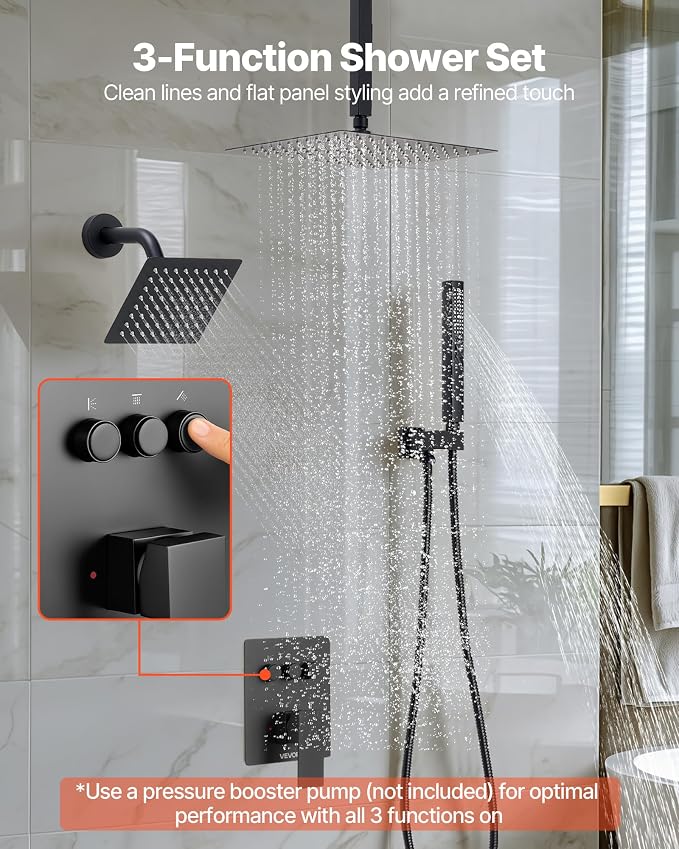 VEVOR Shower Faucet Set, 10 Inch Ceiling Mount Rainfall Shower System - Image 2
