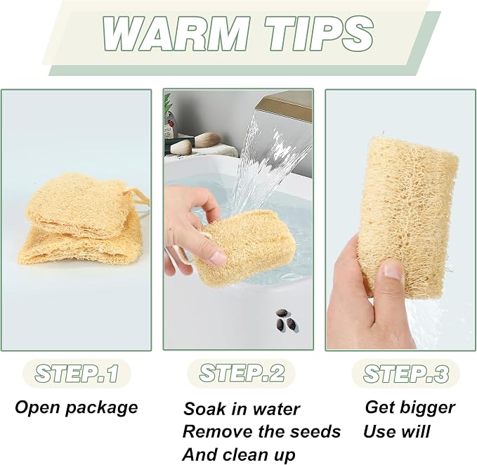 Natural Loofah Sponge Organic Loofa Set 6 Pack, Exfoliating Body Scrubber - Image 7