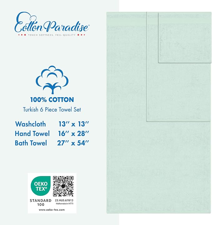 Cotton Paradise 6 Piece Towel Set, 100% Cotton Soft Absorbent Turkish Towels - Image 5