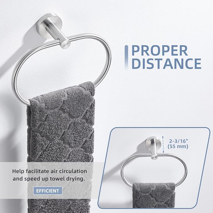 Angle Simple Towel Ring Swivel, SUS 304 Stainless Steel Bathroom Hand Towel - Image 7