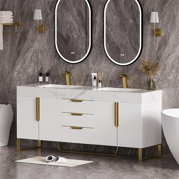 homary 59" Freestanding Bathroom Vanity Set, Floor-Mounted Double Sink Bathroom - Image 6