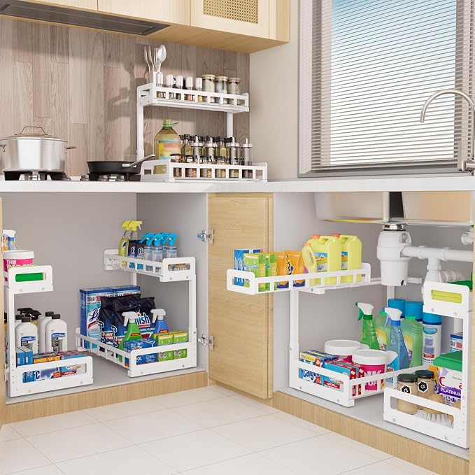 Under Sink Organizer, Metal Large Capacity 2-Tier Sliding Cabinet Storage Rack - Image 8