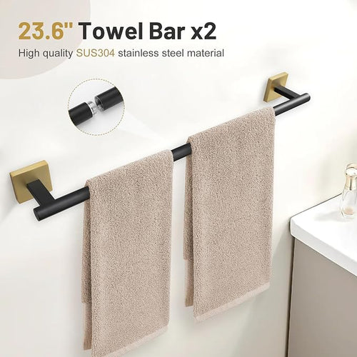 10 Pieces Black Gold Towel Bar Set, 23.6 Inch Bathroom Accessories Set SUS304 - Image 2