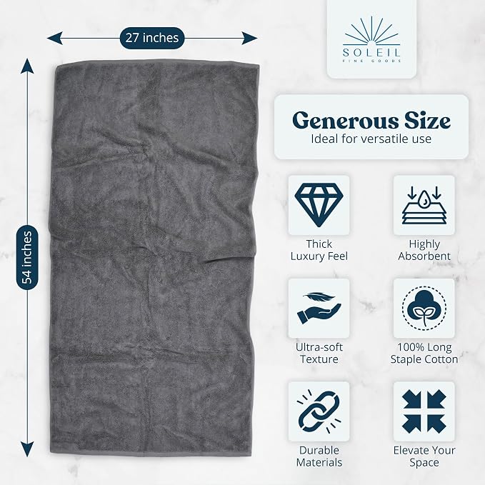 Soleil Fine Goods Luxurious 800 GSM 100% Cotton Bath Towel Set - Image 2