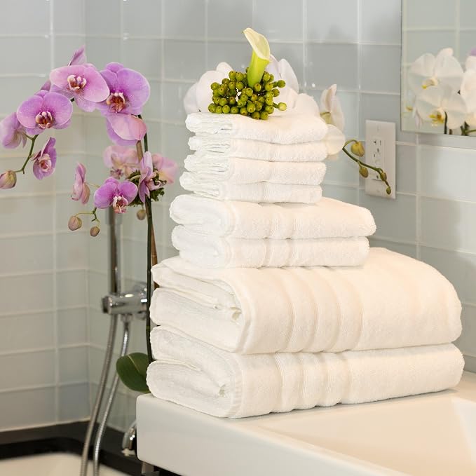 Mosobam Luxury Turkish 8pc XL Towel Set 35X70 16X30 13X13 White Oversize 700 - Image 2