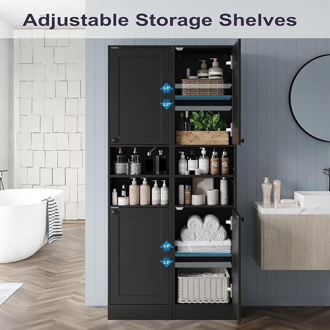 67" Tall Bathroom Cabinet with 2 Doors, Narrow Freestanding Floor Cabinet - Image 4