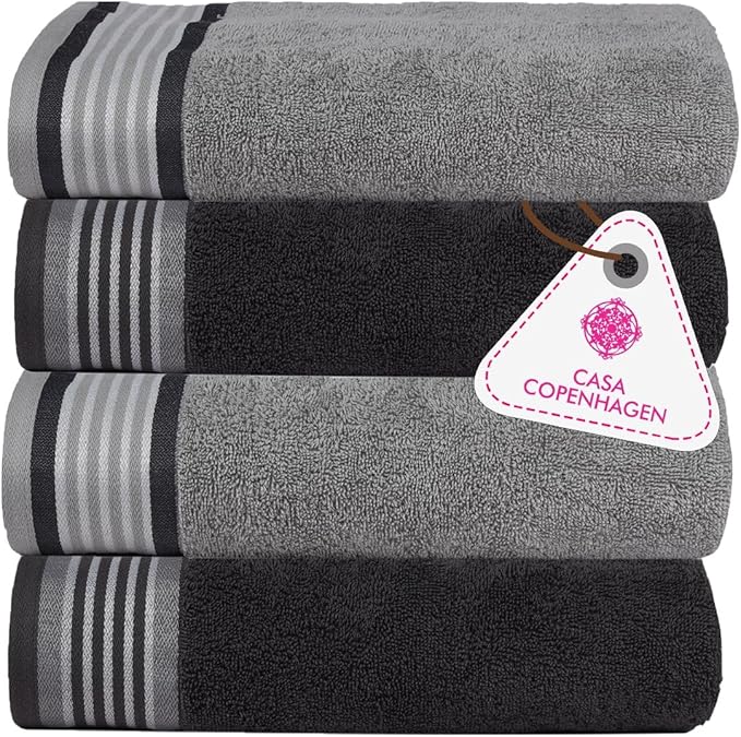 CASA COPENHAGEN He & She 4 Pieces Large Bath Towel Set- Pine Grey + Grey Violet by CASACOPENHAGEN