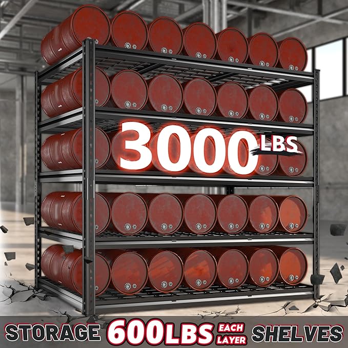 REIBII 55" W Garage Shelving, Heavy Duty Storage Shelves Load 3000LBS, 5 Tier - Image 4