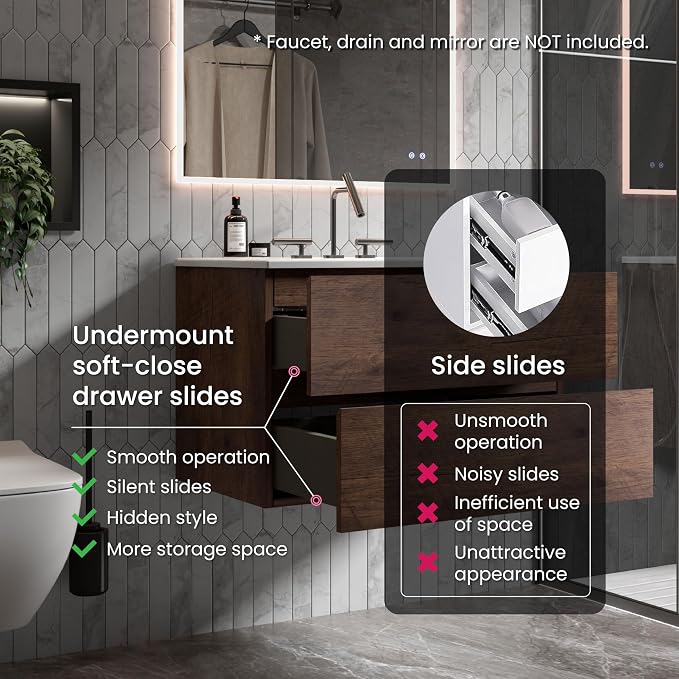 30" Bathroom Vanity with Sink, Modern Floating Vanity with Double Soft Closing - Image 6