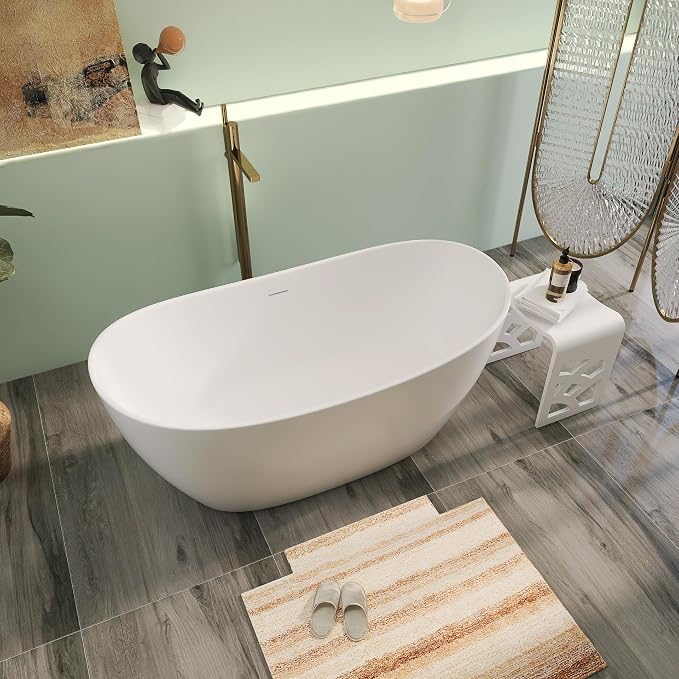 55" Premium Solid Surface Freestanding Bathtubs, Contemporary Design Stand - Image 2
