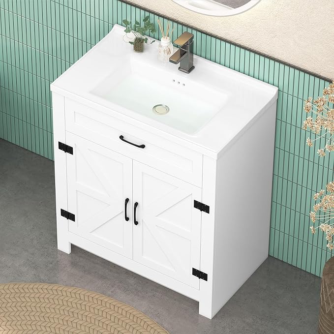 24 Inch Bathroom Vanity with Sink, Small Bathroom Sink Cabinet with 2 Barn Doors - Image 4
