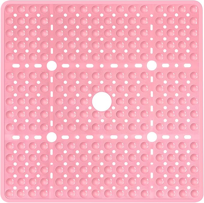 Large Pink Square Shower Mat Non Slip 27 x 27 Inch, Soft Bath Mat Bathtub Mat by NaolotureHome