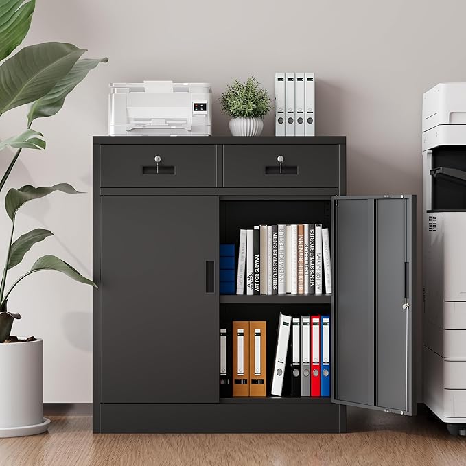 Metal Storage Cabinet with 2 Drawers and Shelves, Adjustable Shelf File Cabinet - Image 5