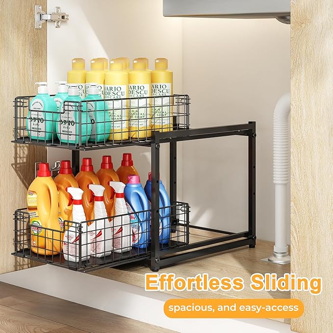 Under Sink Organizer, 2-Tier Pull Out Cabinet Organizer, Adjustable Height - Image 7