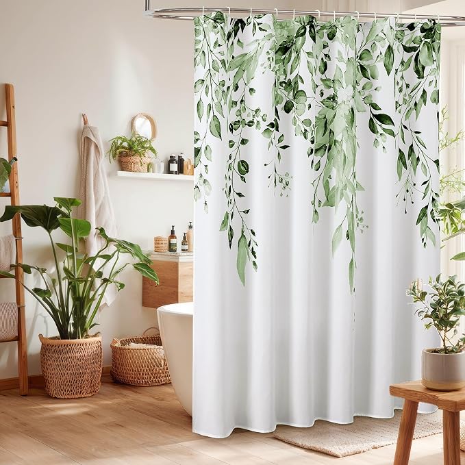 Colorful Star Olive Green Eucalyptus Waterproof Shower Curtain Set - Image 2