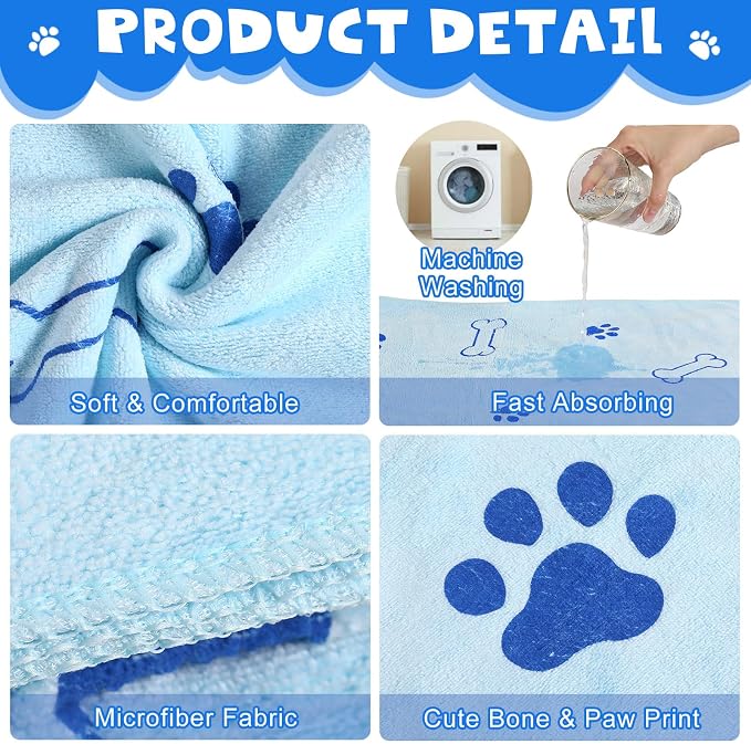 Chumia 4 Pcs Dog Towels for Drying Dog Puppy Bulk Microfiber Absorbent Paw - Image 4