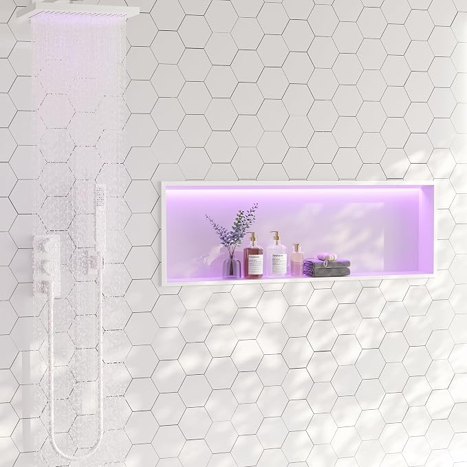 RGB LED Light Shower Niche, Waterproof No Tile Needed Wall Niche - Image 2